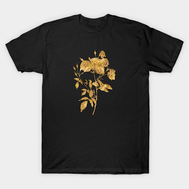 Vintage Gilded Ternaux Rose Bloom Botanical Gold Leaf T-Shirt by Holy Rock Design